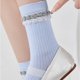 thumbnail image 5 of Calcetines de mujer con bloques de color, estilo fino, calcetines de tubo transpirables, calcetines de algodón para mujer, 5 of 5