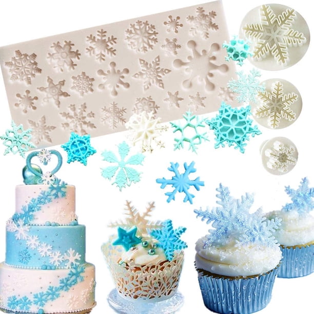 Juego de 4 moldes para fondant de copos de nieve, decoración de pasteles de Navidad en 3D, adornos para cupcakes de invierno para decoración para hornear pasteles de jabón de caramelo de chocolate (blanco 1) - oso de fresa Electrónica