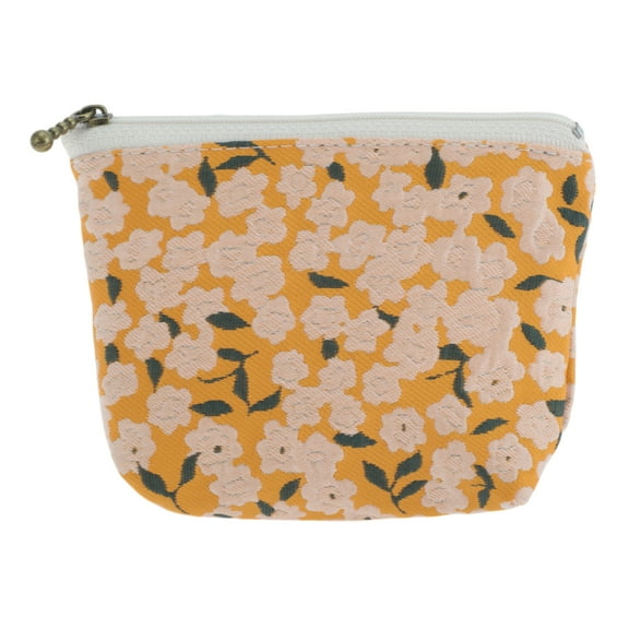 Unique Bargains 1 Pc Coin Purse Wallet Portable Zipper Printed Small Flowers Coin Purse Pouch Large Orange