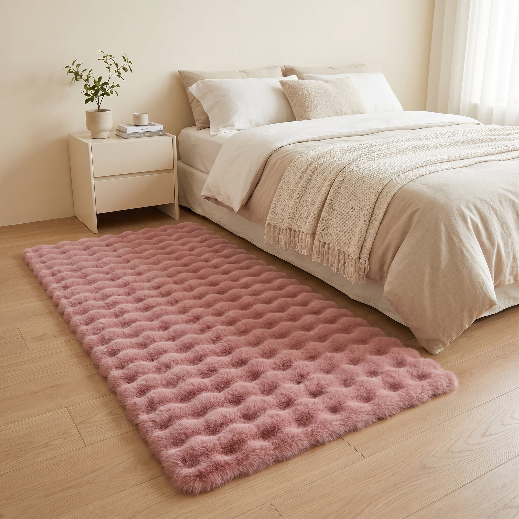Unique Bargains Geometric Absorbent Shaggy Area Rug Non-Slip Plush Carpet 35" x 24" Pink
