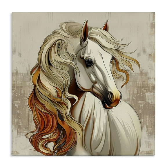 Stupell Industries Elegant Wavy Horse Mane Animals Painting Wrapped Canvas Art Print Wall Art, 17 x 17