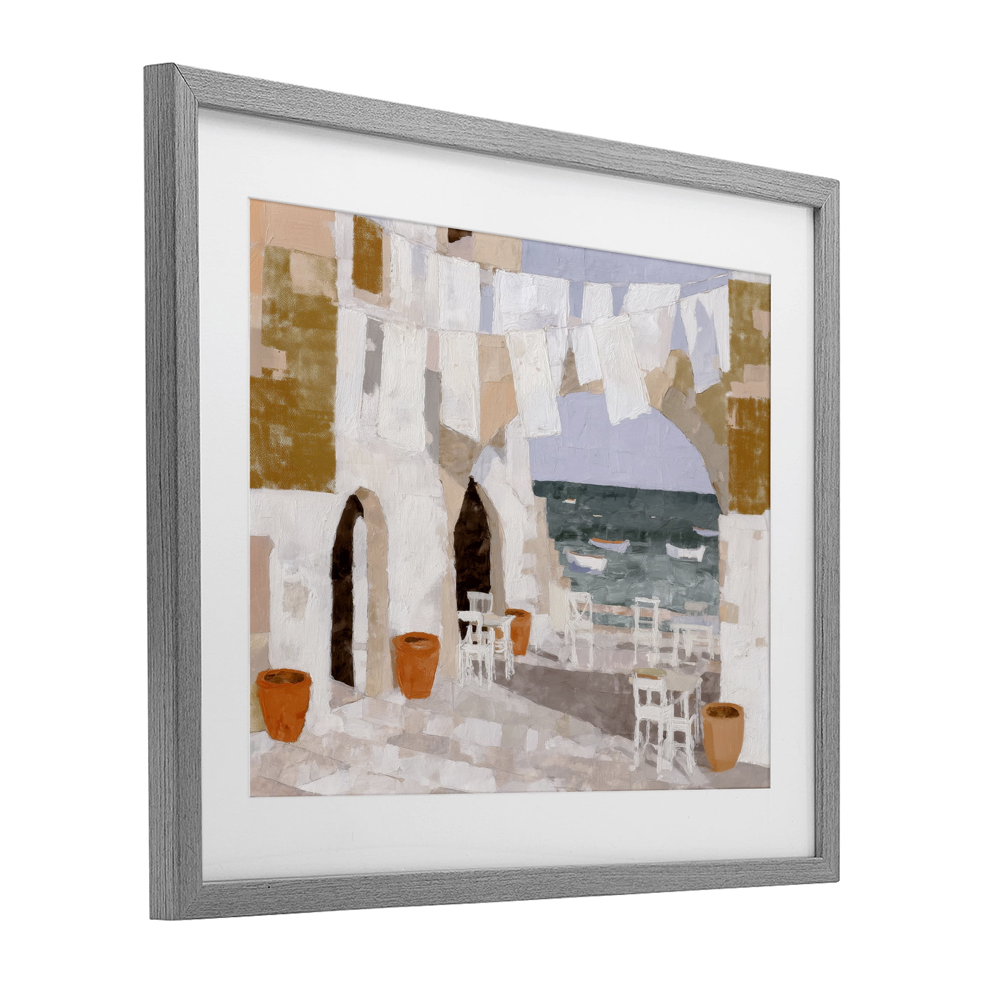 Stupell Industries Coastal Village Plaza Laundry Gray Framed Print Under Glass, design by Chromatic Storm Studio