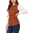 thumbnail image 4 of INSPIRE CHIC Women's Sleeveless Jacket Drawstring Waist Zip Up Cotton Cargo Vest with Pocket Ginger S, 4 of 6