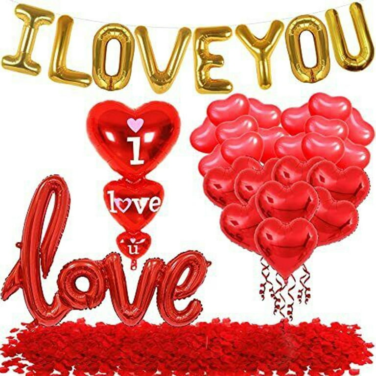 Valentines Day Red Wedding Decorations Artificial Petals Heart Shaped Love  Foil Balloons Silk Rose Petals Romantic Design for Wedding Engagement