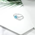 thumbnail image 4 of Gem Stone King 10K White Gold Blue Apatite White Created Sapphire and White Diamond Accent 3-Stone Engagement Ring for Women 0.96 Cttw, Round 6MM, Gemstone Birthstone (Size 8), 4 of 5