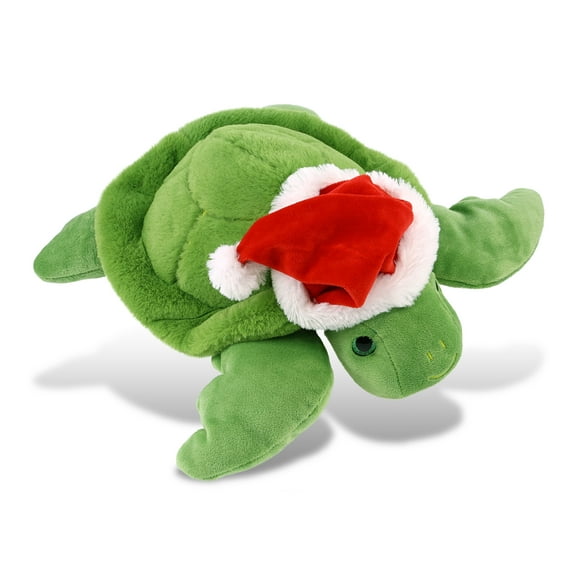 DolliBu Santa Plush Green Sea Turtle Stuffed Animal Plush Toy - Super Soft Sea Animal Dress Up with Red Santa Claus Hat, Cute Ocean Life Sea Turtle Gift, Perfect Holiday Christmas Gift - 13 Inches