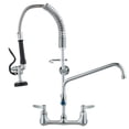 thumbnail image 3 of VEVOR Commercial Kitchen Faucet, 25-Inch Height, Wall Mount with 12-Inch Swing Spout, 8-Inch Center, Brass Construction, Pre-Rinse Sprayer and Pull Down Spray, Suitable for 1/2/3 Compartment Sinks, 3 of 11
