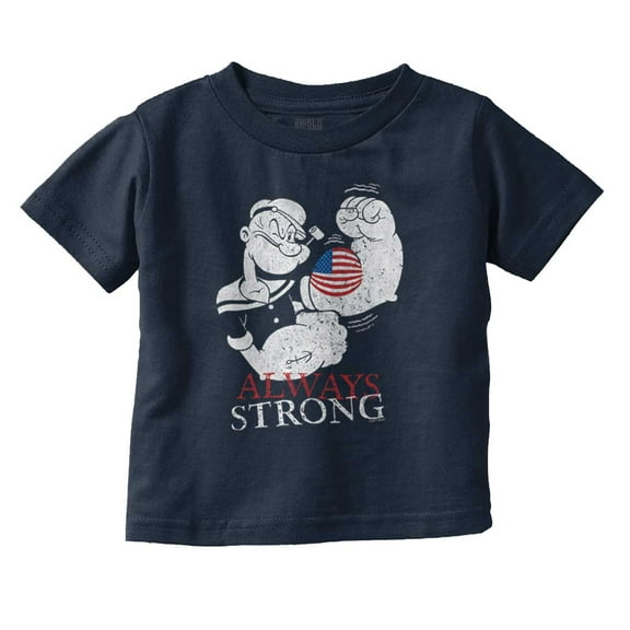 Popeye Patriotic American Flag Strong Toddler Boy Girl T Shirt Infant Toddler Brisco Brands 12M