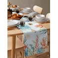 thumbnail image 3 of Table Runner Dresser Scarf 13 x 90 Inch Summer Coastal Coral Seaweed Shell Starfish Fish Retro Table Runners Non-Slip Heat Kitchen Dining Table Decor for Indoor Outdoor Home Party Decoration, 3 of 7