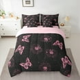 thumbnail image 2 of Manfei Pink Butterfly Print Twin Bedding Sets 7-Piece, Romantic Dandelion Flower Bedding Comforter Set, Vintage French Style Reversible Sheet Sets, Ultra Soft Home Decor, 2 of 7