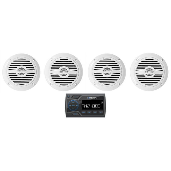 Soundstream MHU-32 Marine Boat ATV/UTV Bluetooth Receiver (4) White 4" Speakers