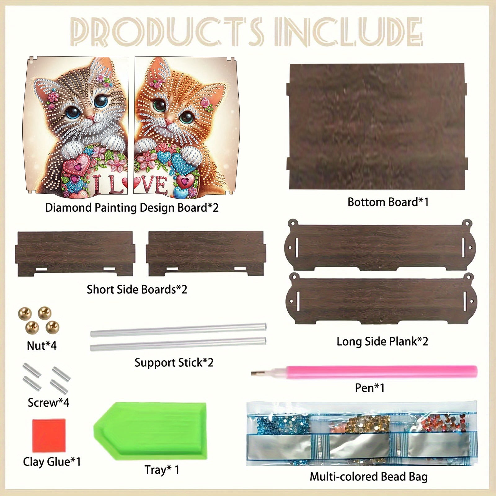 FLOPESN DIY Diamond Art Painting Jewelry Box,Creative Design Wooden Lid Rectangular Storage Case for Home Decor-Cat-1