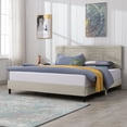 thumbnail image 7 of MUZZ King Upholstered Bed Frame, with Fully Padded Rectangular Geometrically Patterned Nailhead Headboard & Low Profile Footboard, Velvet/Wood Slats Support/No Box Spring Required (Beige), 7 of 7