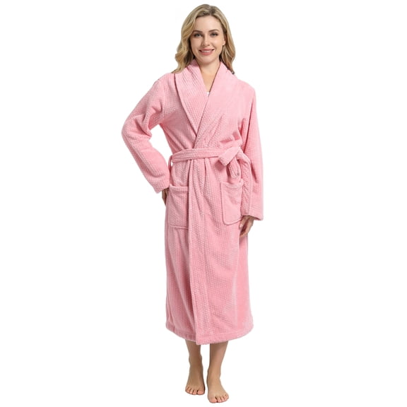 Neweven Women's Shawl Collar Bathrobe, Soft Long Towel Robes for Women(Light Pink,S/M)