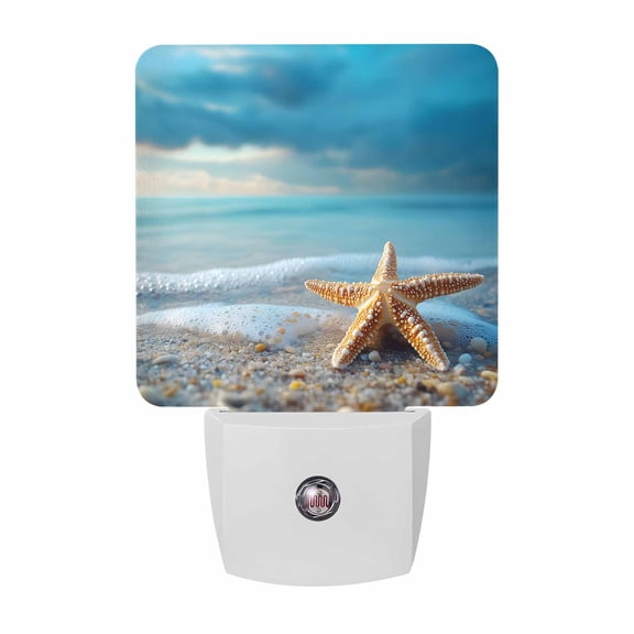 Night Lights Plug into Wall, Coastal Starfish LED Night Light with Dusk to Dawn Sensor, Modern Beach Ocean Waves Decorative Nightlight for Hallway Bathroom Kitchen