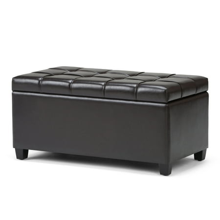 Brooklyn + Max Davina 34 inch Wide Traditional Storage Ottoman in Tanners Brown Faux