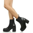 thumbnail image 4 of Soda Women Chunky Thick High Heels Ankle Boots Hidden Platform Elastic Sides Booties DIGITAL-H Black PU 11, 4 of 4
