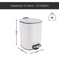 thumbnail image 2 of Stylish White Metal Trash Can with Silent Soft Close Lid, Large 5L - 1.3 Gal Capacity, Durable Foot Pedal for Hands-Free Operation, Modern Square Design - Ideal for Bathroom, Home or Office, 2 of 8
