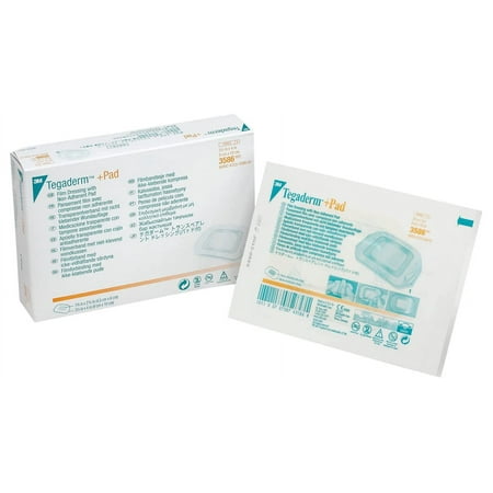 3M 3586 Tegaderm +Pad Transparent Film Dressing with Non-Adherent Pad of Size 1-3/4” x 2-3/8” - For Wound Care, Cuts & IV Sites - Waterproof, Sterile & Non-Allergic Adhesive - 3 ½” x 4” - Pack of 100