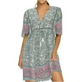 thumbnail image 1 of QIPOPIQ Robe Midi Élégante pour Femme à Manches Courtes Style Ethnique à Col en V Robe d'Été Décontractée Robes Imprimées Robes en Dentelle Offres 2023, 1 of 6