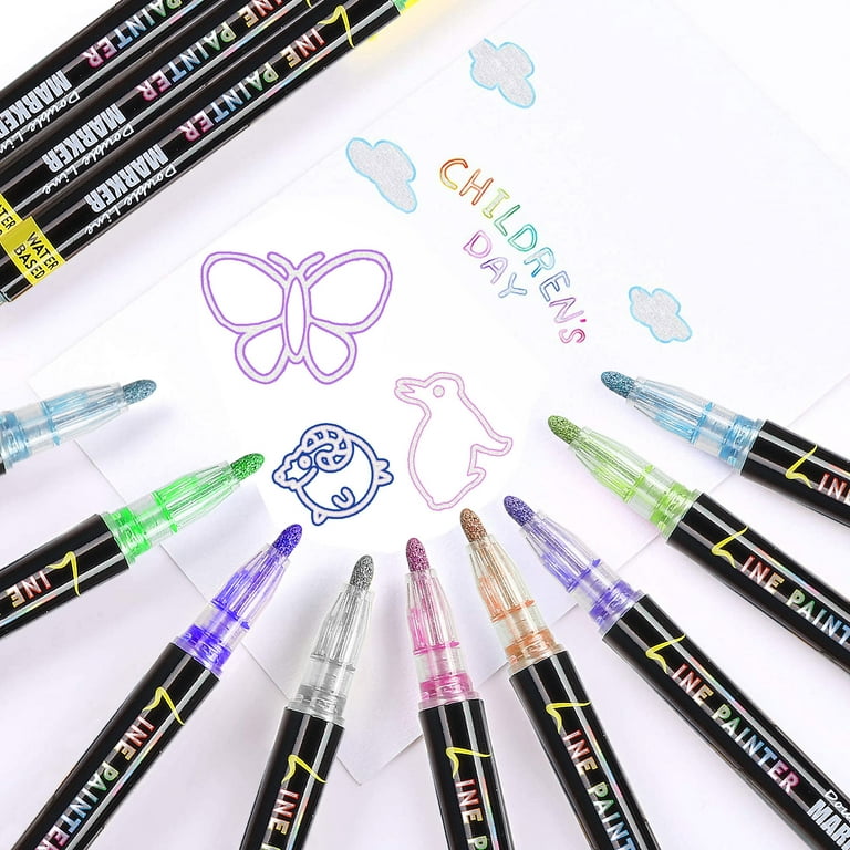  Gunsamg Outline Markers Double Line 48 Coloring Markers for  Doodle Writing Shimmer Markers Pens Outline pens with Glitter, and Metallic  Effects : Arts, Crafts & Sewing