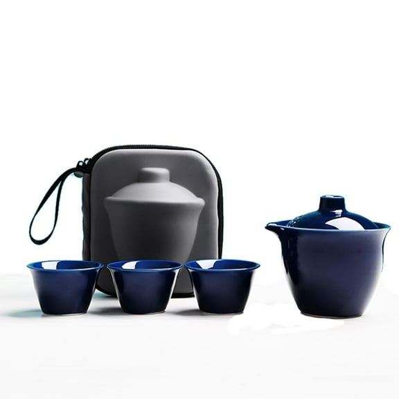 Gaiwan with 3 Cups Travel Organizer Sets Blue Porcelain Teacups Chinese Tea Cups Portable Tea Set for Camping Outdoor Travel