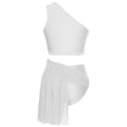 thumbnail image 2 of TiaoBug Women Lyrical Contemporary Dance Outfit One Shoulder Shiny Crop Top Flowy Tulle Skirt White M, 2 of 5