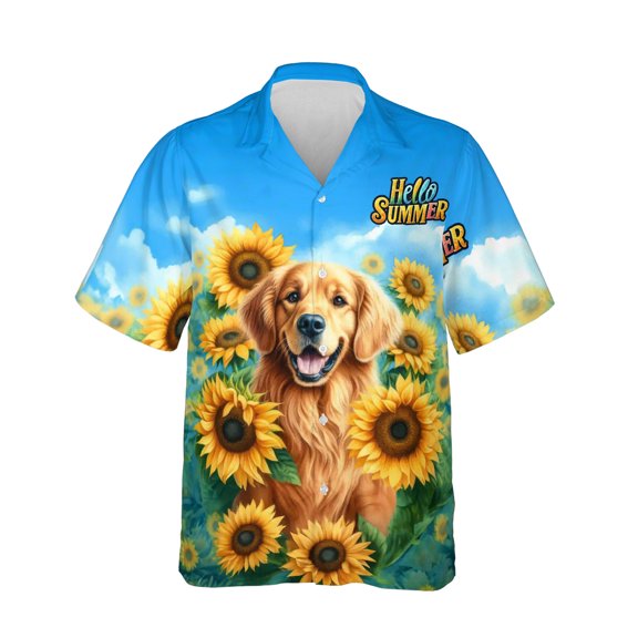 Golden Retriever Hello Summer Sunshine Sunflowers Spring Retro Vintage Hawaiian Shirt Breathable Summer Unisex Merch Goldens Dog Lover Gifts Idea - 00008