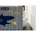 thumbnail image 2 of Shark Shower Curtain Set Cartoon Ocean Animal Shark Eating Fish in Grey Navy Blue Stripes Shower Curtains Home Decorative Waterproof Polyester Fabric Hooks 72x72 Inch, 2 of 4