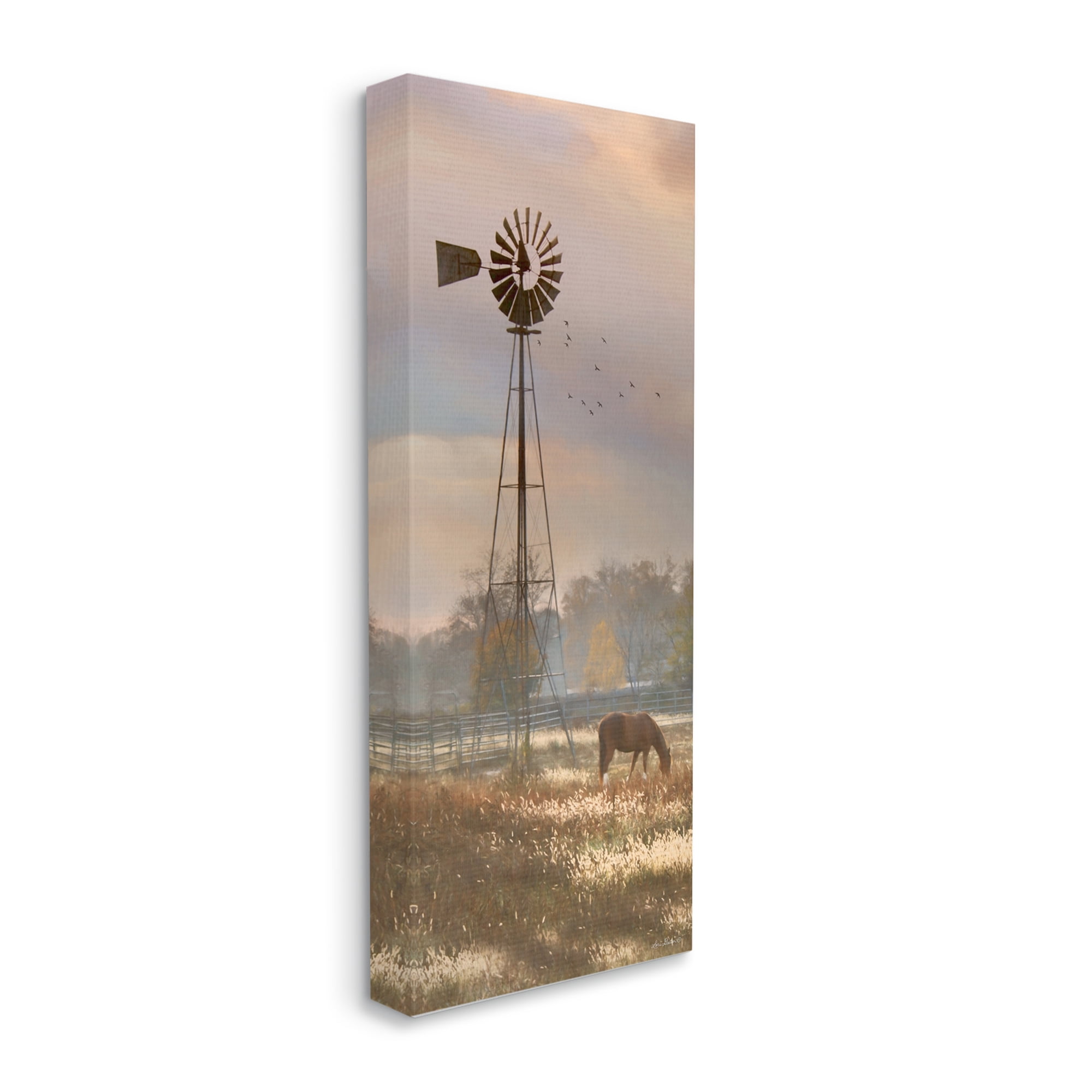 Stupell Grazing Horse Rural Windmill Pasture Landscape Photography Gallery Wrapped Canvas Print Wall Art