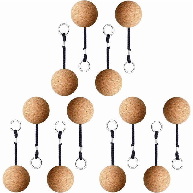 12PCS Floating Cork Keyring, Floatable Wooden Ball Key Chain for Water Sport Swimming Diving Fishing Swimming
