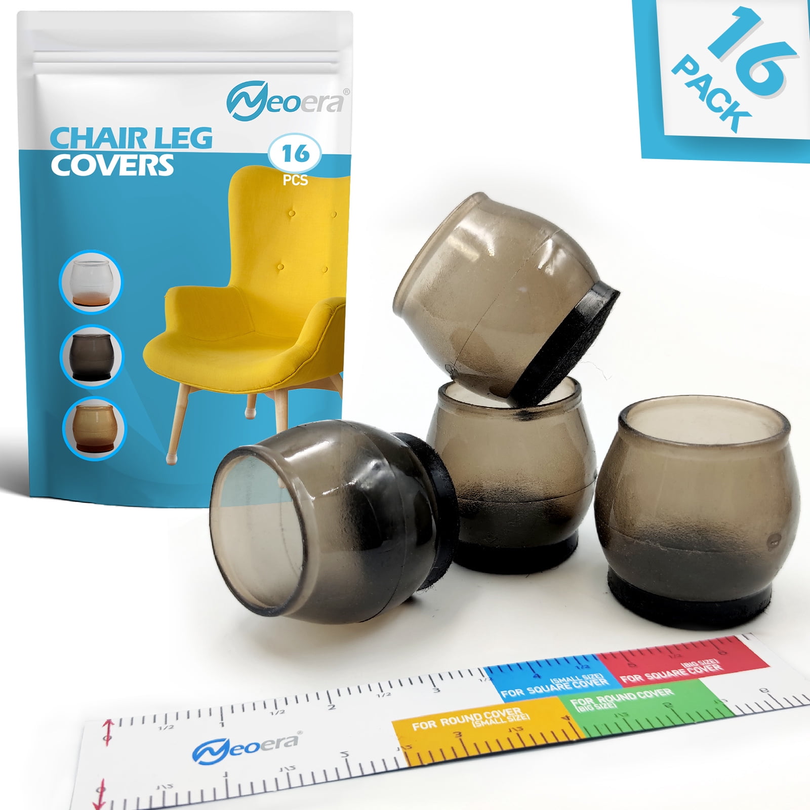 Neoera Chair Leg Covers to Protect Floors (Round Small Black 16 Pcs