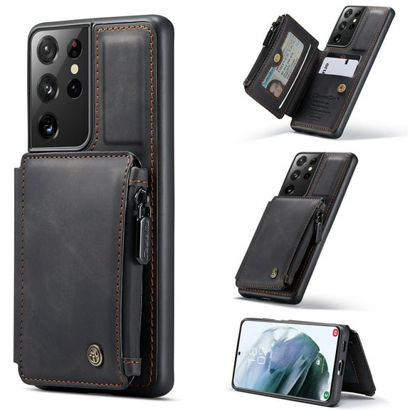 For Samsung Galaxy S22 Leather Wallet Card Pocket Flip Kickstand Case Zipper Protective Luxury Cover
