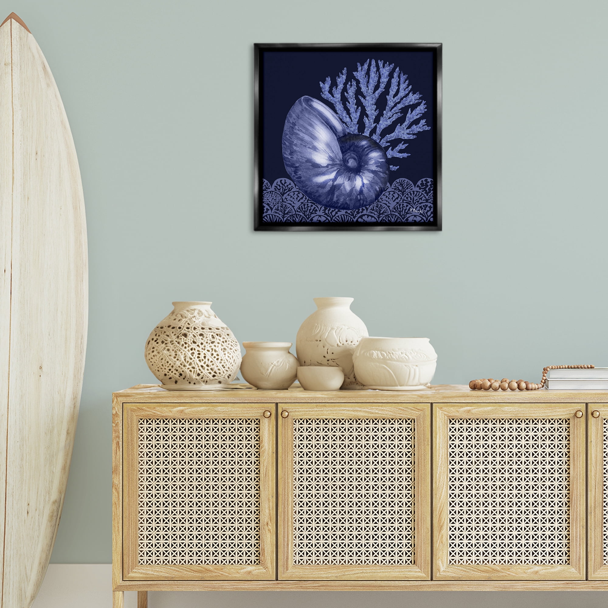 Stupell Industries Shadow Nautilus Shell Nautical & Beach Painting Black Floater Framed Canvas Art Print Wall Art, 25 x 25