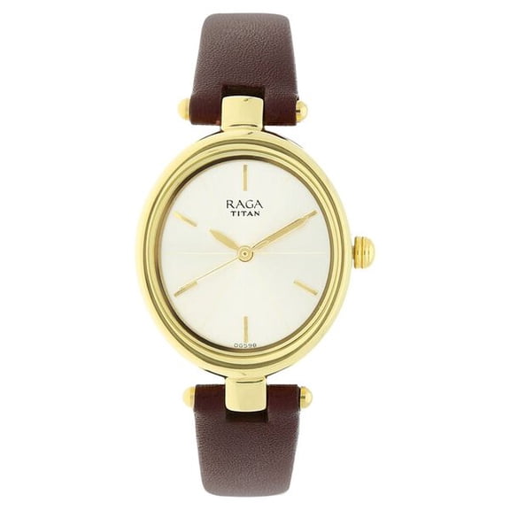 Titan Raga Viva Champagne Dial Analog Leather Strap Watch for Women