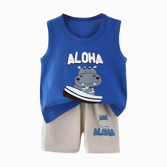 Rotm Boys Summer Outfits Boy Clothes Toddler Baby Boys Summer Outfits Sleeveless Patchwork T-Shirt Shorts Set Dark Blue,4-5 Years