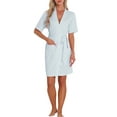 thumbnail image 2 of INSPIRE CHIC Women's Bath Robe Waffle Short Sleeve Wrapping Straps Loungewear Soft Robe with Pocket XL Blue, 2 of 6