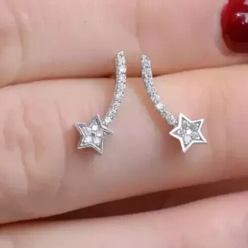 1.5Ct Round Cut Lab Created Diamond Star Stud Earrings 14K White Gold Plated