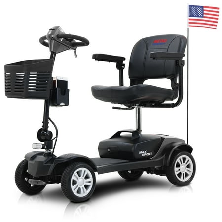 4 Wheels Mobility Scooter, Folding Lightweight Travel Mobility Scooter with 360° Swivel Seat, Heavy Duty Electric Motorized Scooters for Seniors Adults, Compact Transformer Mobility Scooter, Gray