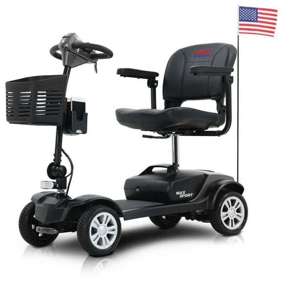 BTMWAY Mobility Scooter, 4 Wheels Electric Scooter for Seniors, Compact Folding Travel Mobility Scooters for Adult, Transformer Mobility Scooter with Swivel Seat, Cup Holder Front&Rear LED Light, Gray