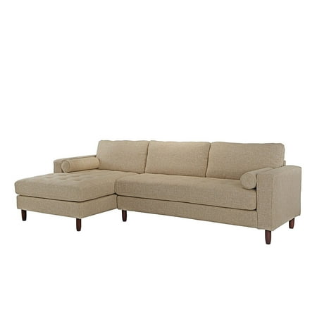 Beige Sectional Sofa With Chaise Mid-Century Modern Tufted Fabric Sectional Sofa, L-Shape Couch with Extra Wide Chaise Lounge (Beige) ()