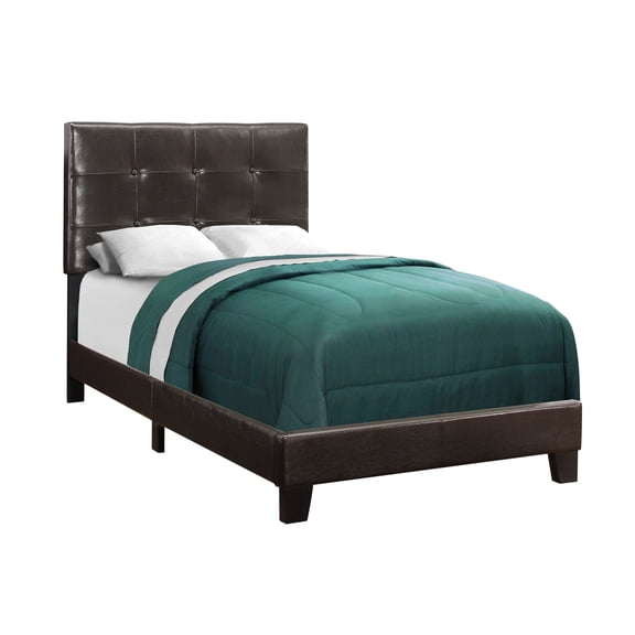 Monarch Specialties Bed - Twin Size, Dark Brown Leather-Look