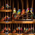 thumbnail image 5 of Stained Glass Birds on Branch Desktop Ornaments, Double Sided Multicolor Style Bird Statue Ornaments for Home Office Decor, Five birds, 5 of 6
