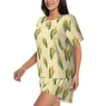 thumbnail image 2 of Kdxio Yellow Corn Print Pajamas Sets for Women Short-Sleeved Pjs with Lounge Shorts Two Piece Sleepwear S-4XL, 2 of 9