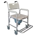 thumbnail image 1 of Silla de ducha de aluminio Inodoro de cabecera con ruedas y asiento acolchado, silla de transporte rodante Silla de ruedas con cerradura Asiento de inodoro de cabecera, 1 of 6