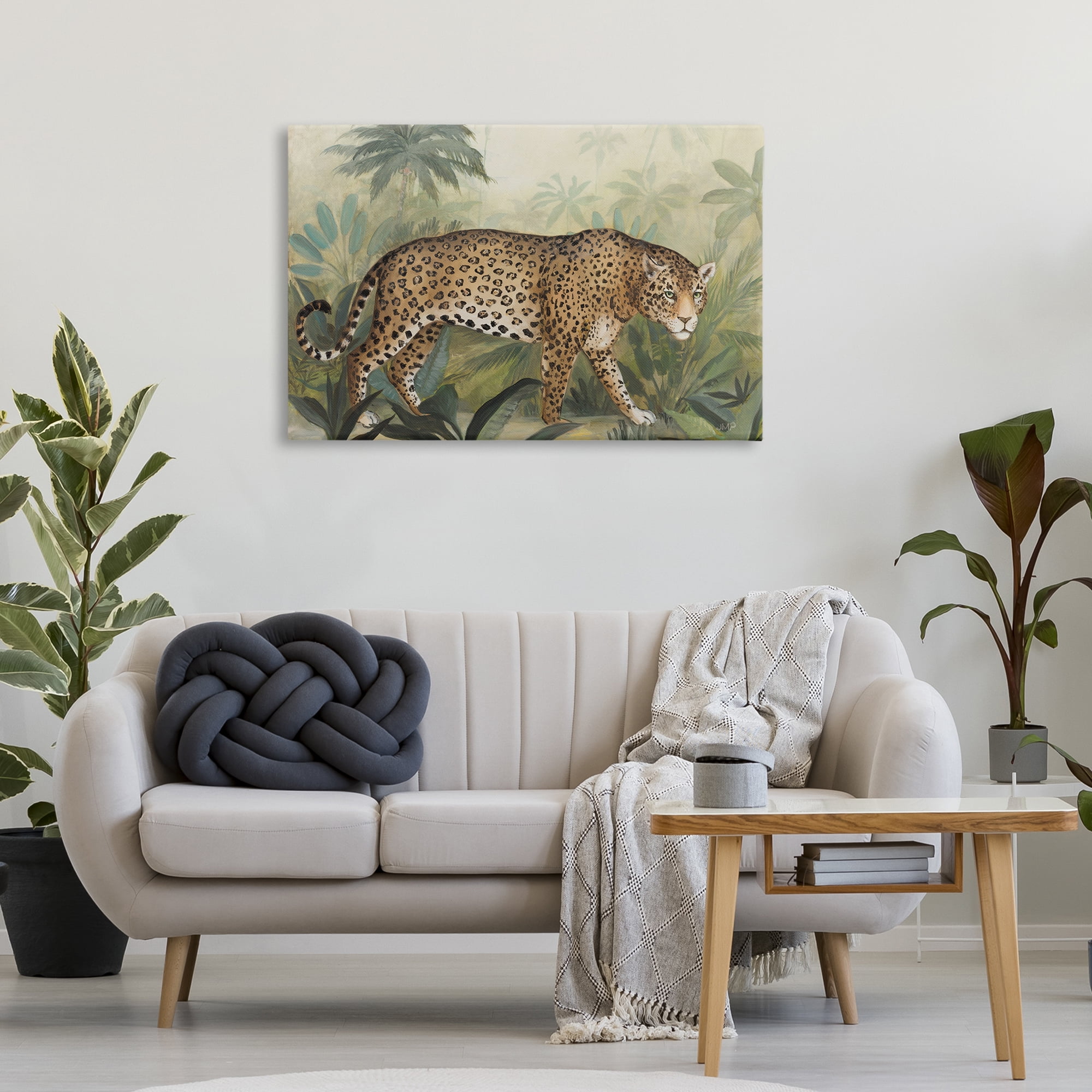 Stupell Industries Prowling Leopard in Forest Landscape Painting Gallery Wrapped Canvas Art Print Wall Art, 36 x 24