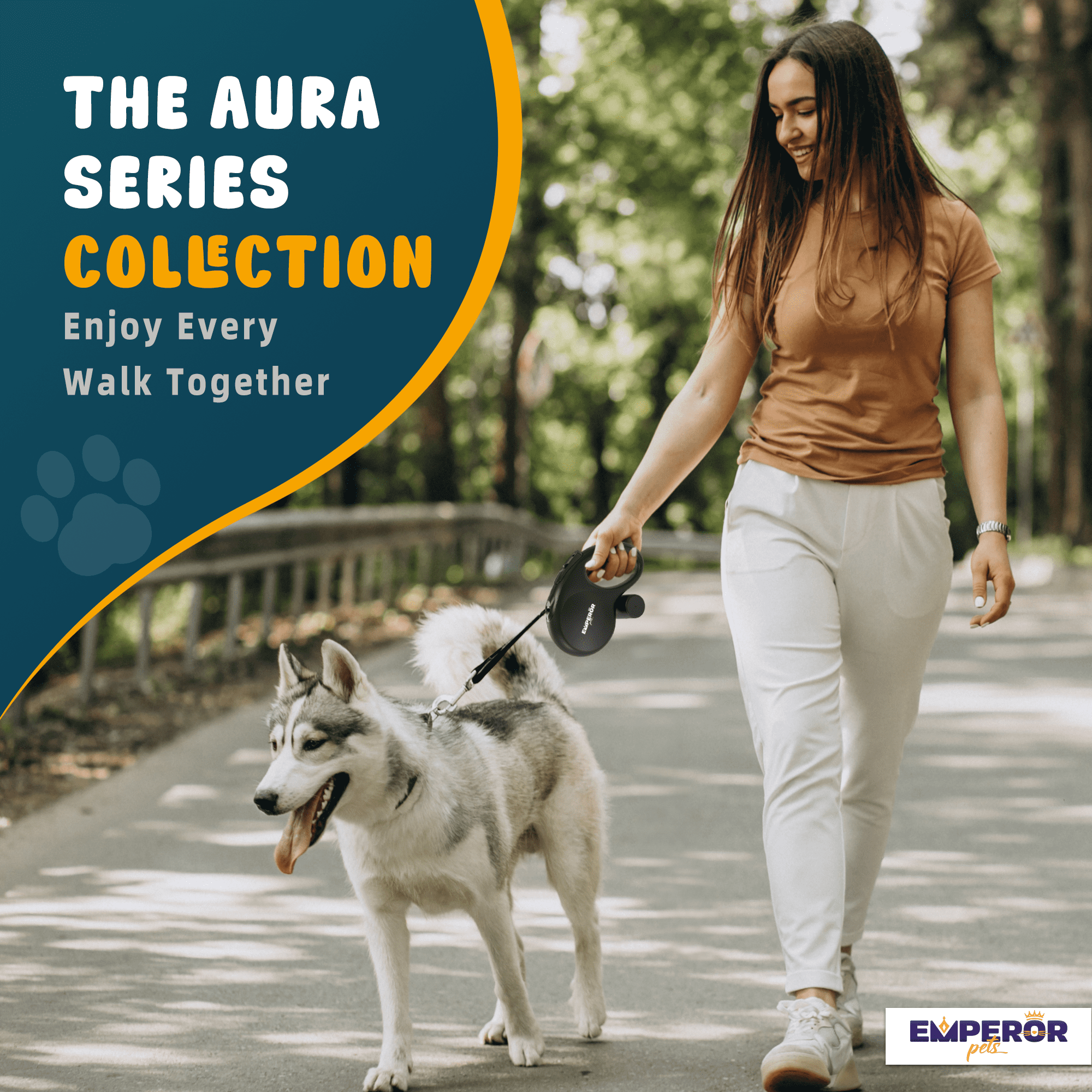 Emperor Pets 26 ft Retractable Dog Leash Large Dogs, Black - Up to 110 lbs, Heavy Duty Dog Leash Retractable 26 ft, Aura Series - BK26