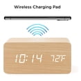 thumbnail image 3 of Wooden Alarm Clock with Qi Wireless Charging Pad Compatible with iPhone Samsung Wood LED Digital Clock Sound Control Function, Time Date, Temperature Display for Bedroom Office Home, 3 of 8