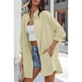 thumbnail image 6 of Long Sleeve Women's Basic Oversized Tie Button Shirt Casual LooseSolid Color Lapel Long Shirt Top with Pocket, 6 of 7