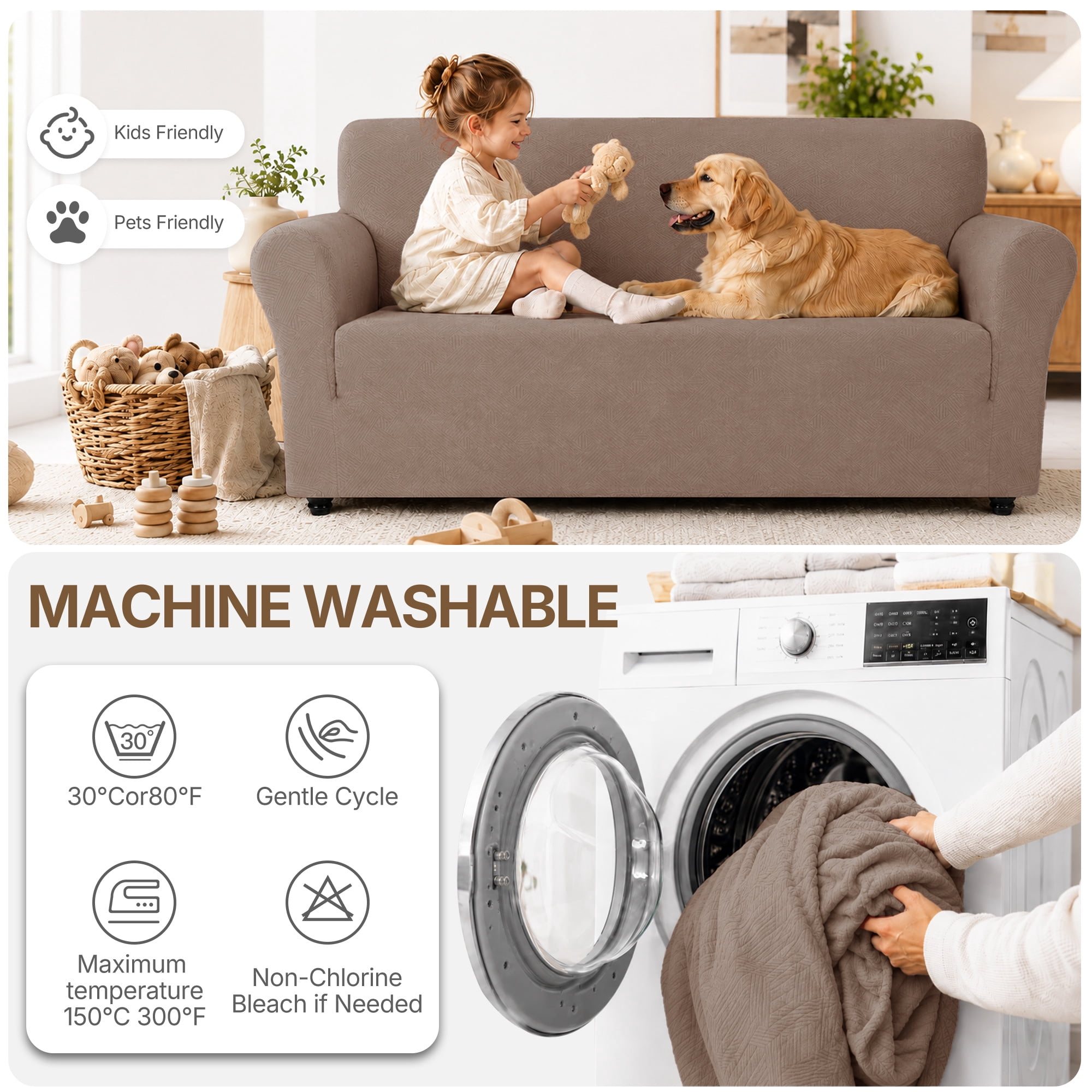 JIATER 1-Piece Armchair Sofa Cover Stretch Couch Cover Washable Sofa Slipcover Furniture Protector for Armchair,Khaki